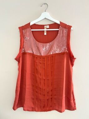ADIVA Burnt Orange Sequin & Pleated Front Sleeveless Blouse Size XL - Pre-Owned